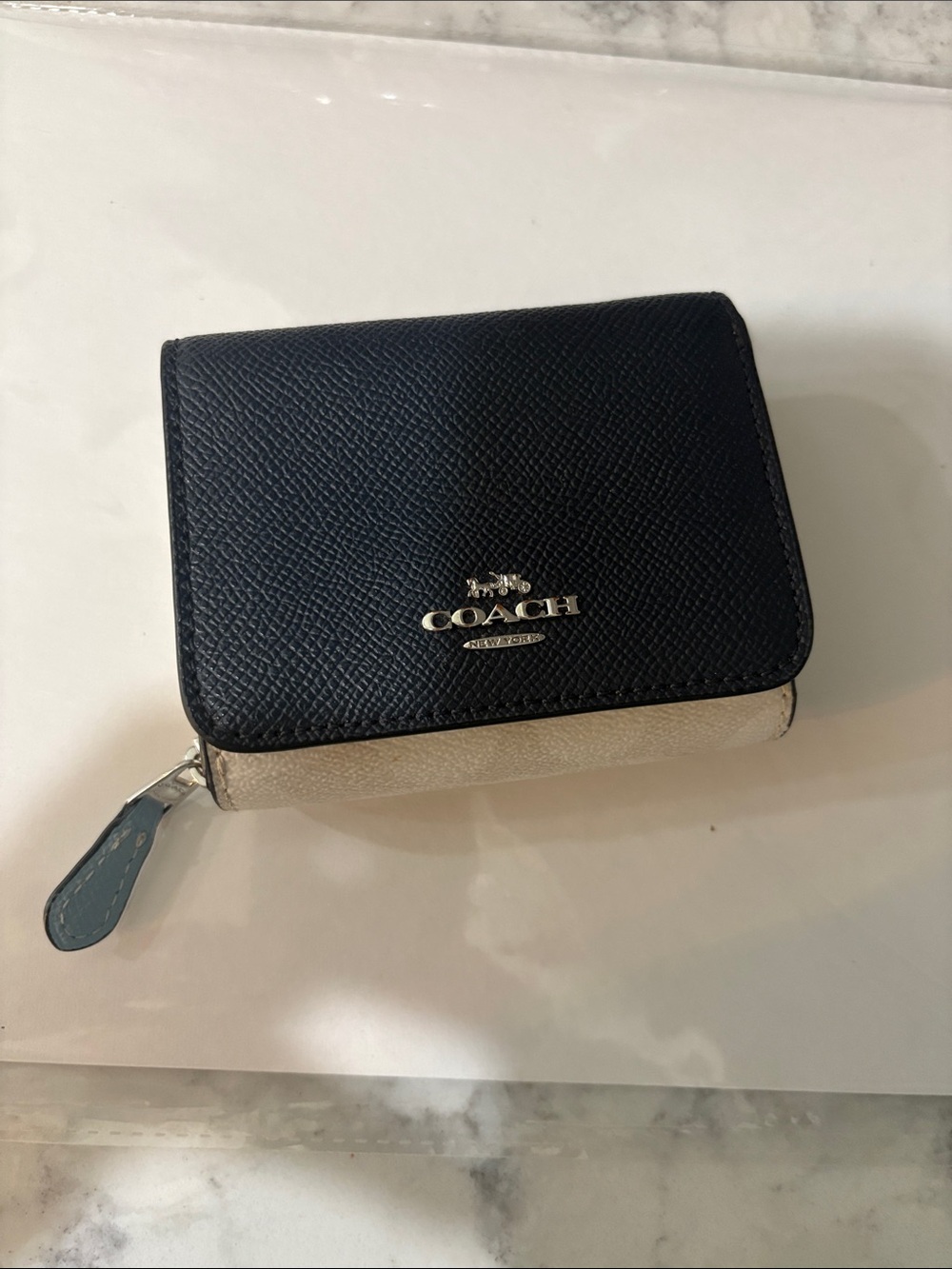 Coach Micro Wallet - Navy Blue & Cream. Like new - used once.